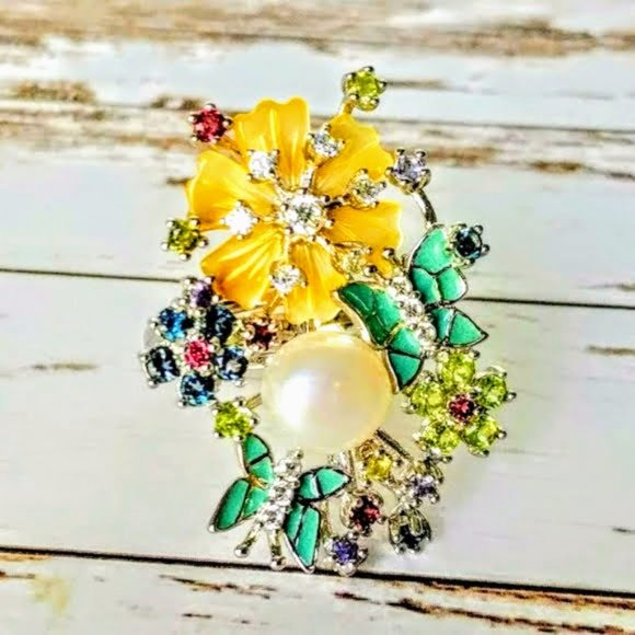 Pearl & Gemstone Sterling Ring - Picture 3 of 7